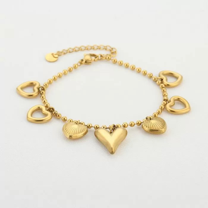 Bedels Statement Hearts Bracelet - Gold