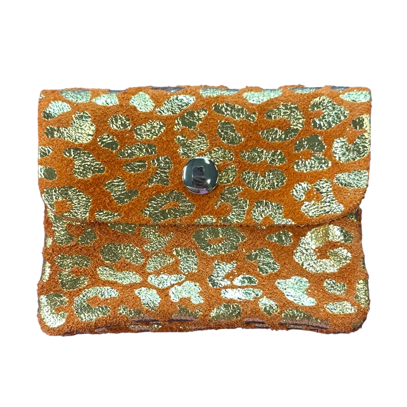 Mini Portemonnee Echt Leer - Leopard Oranje met Goud