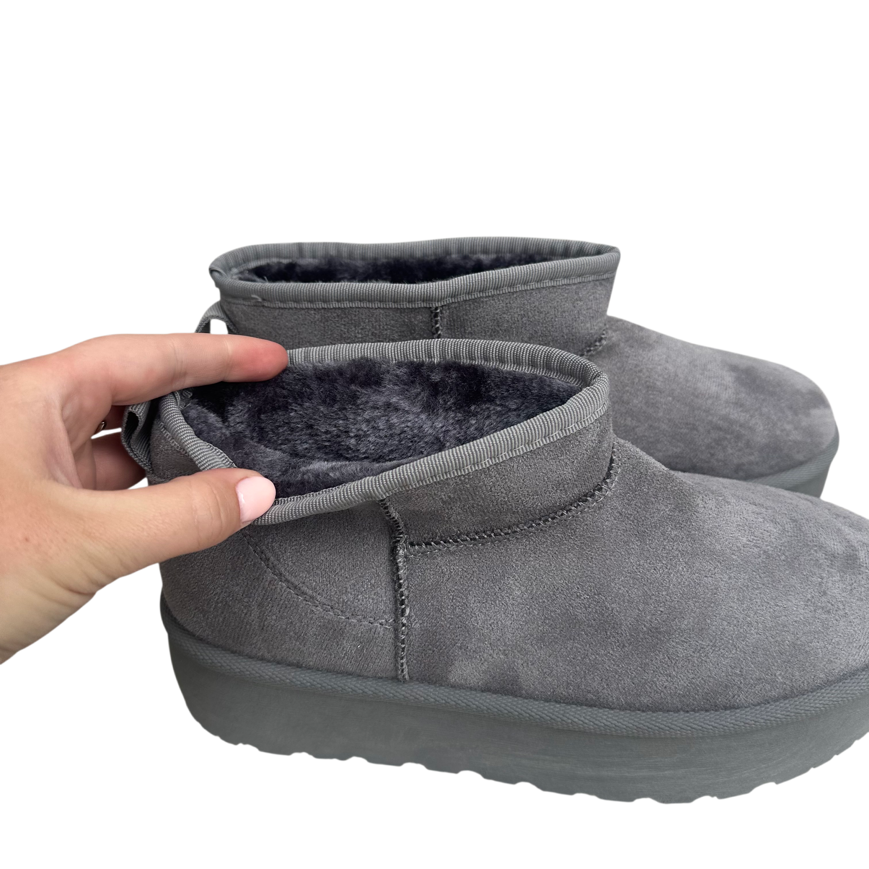 Fluffy Boots Hoge Zool - Grijs