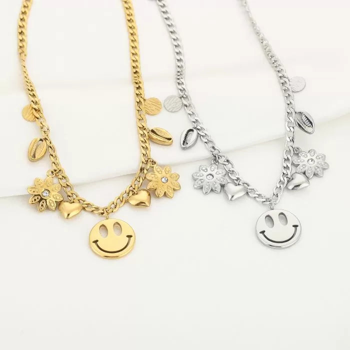 Happy Smiley Necklace - Gold