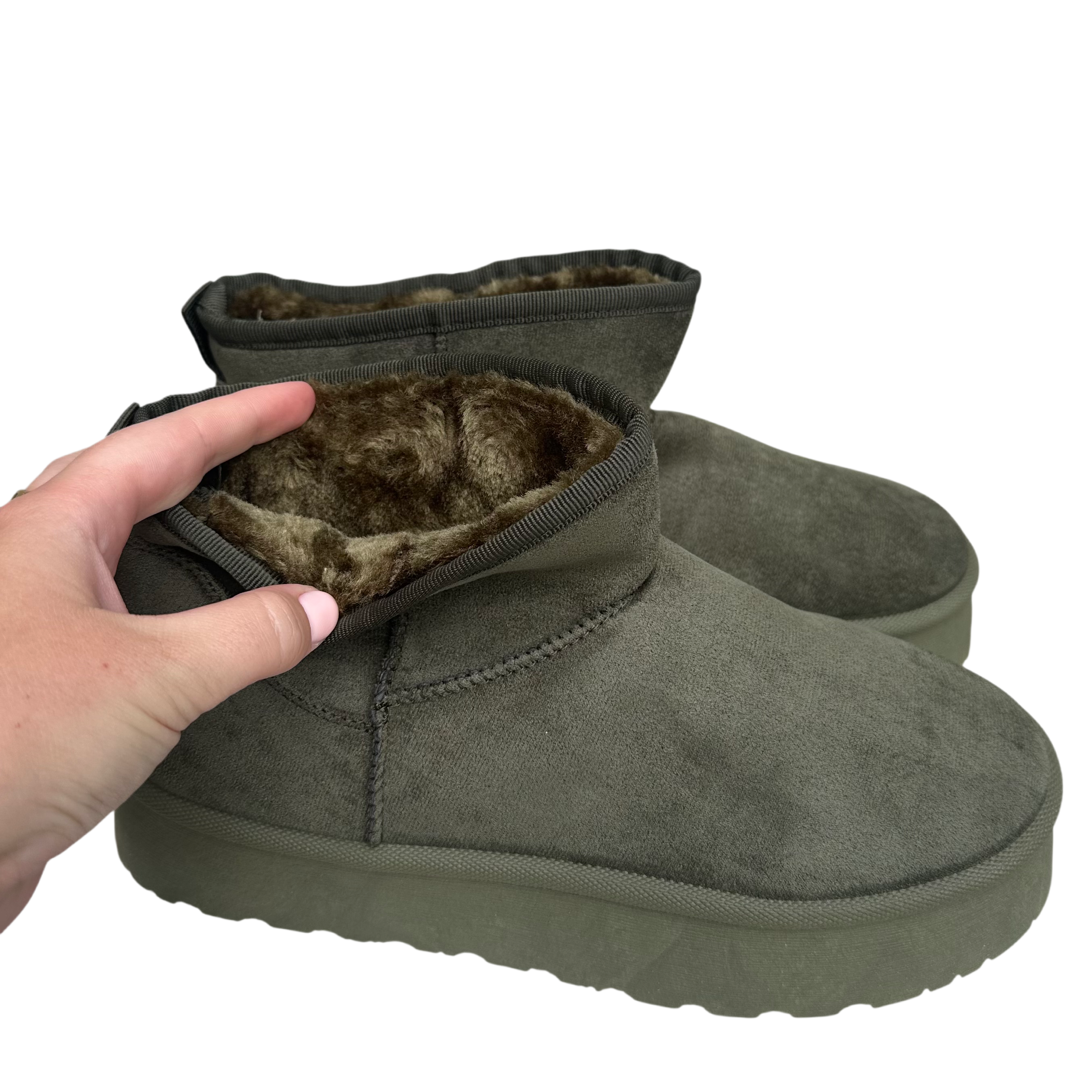 Fluffy Boots Hoge Zool - Army Groen