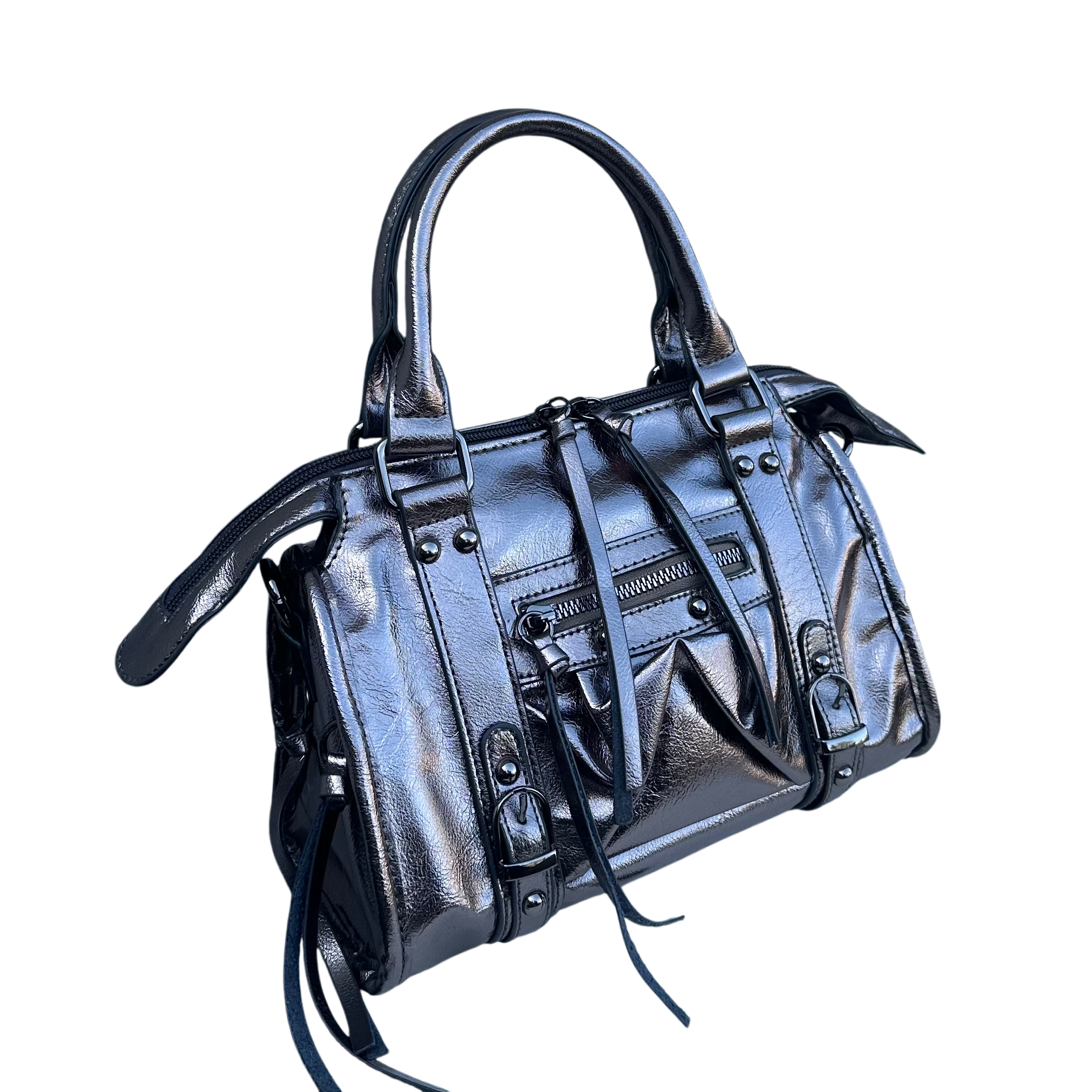 Liv Glowy Medium Tas - Glitter Donker Zilver