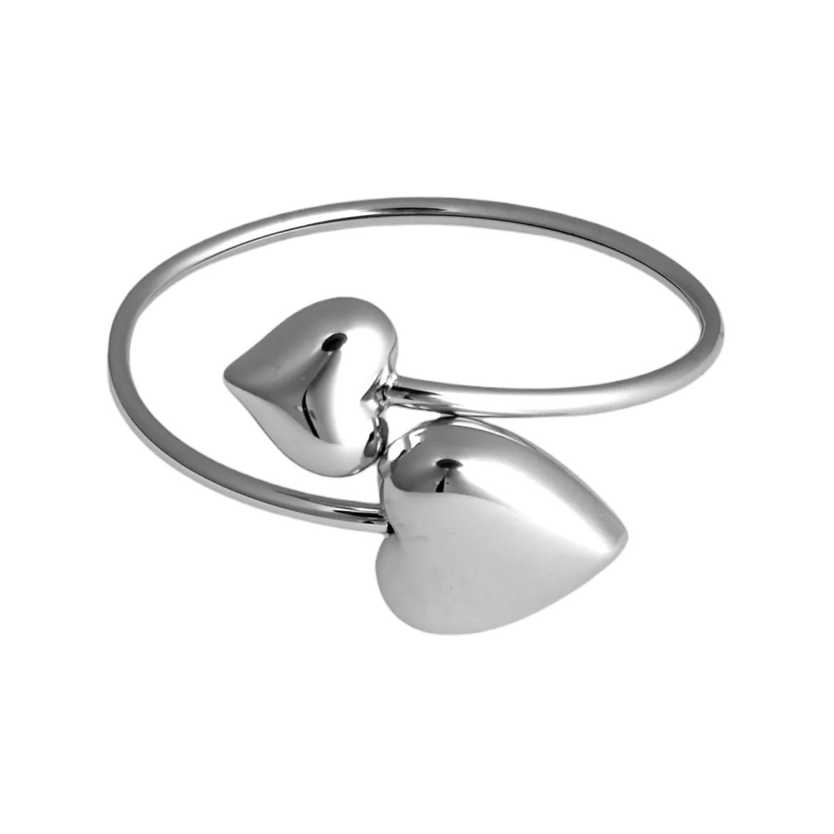 Double Heart Bangle Bracelet - Silver