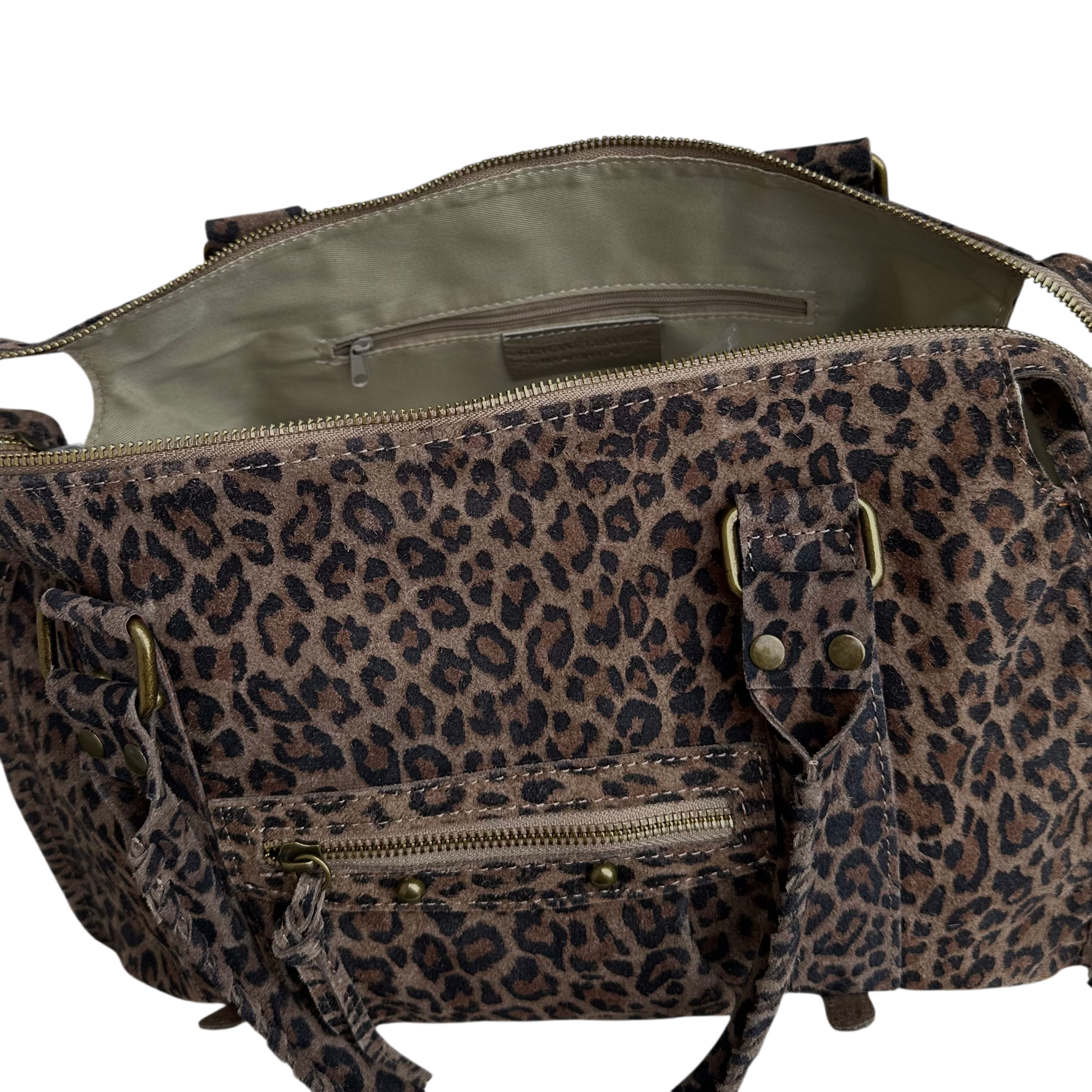 Liv Echt Leer XL Tas - Donker Leopard