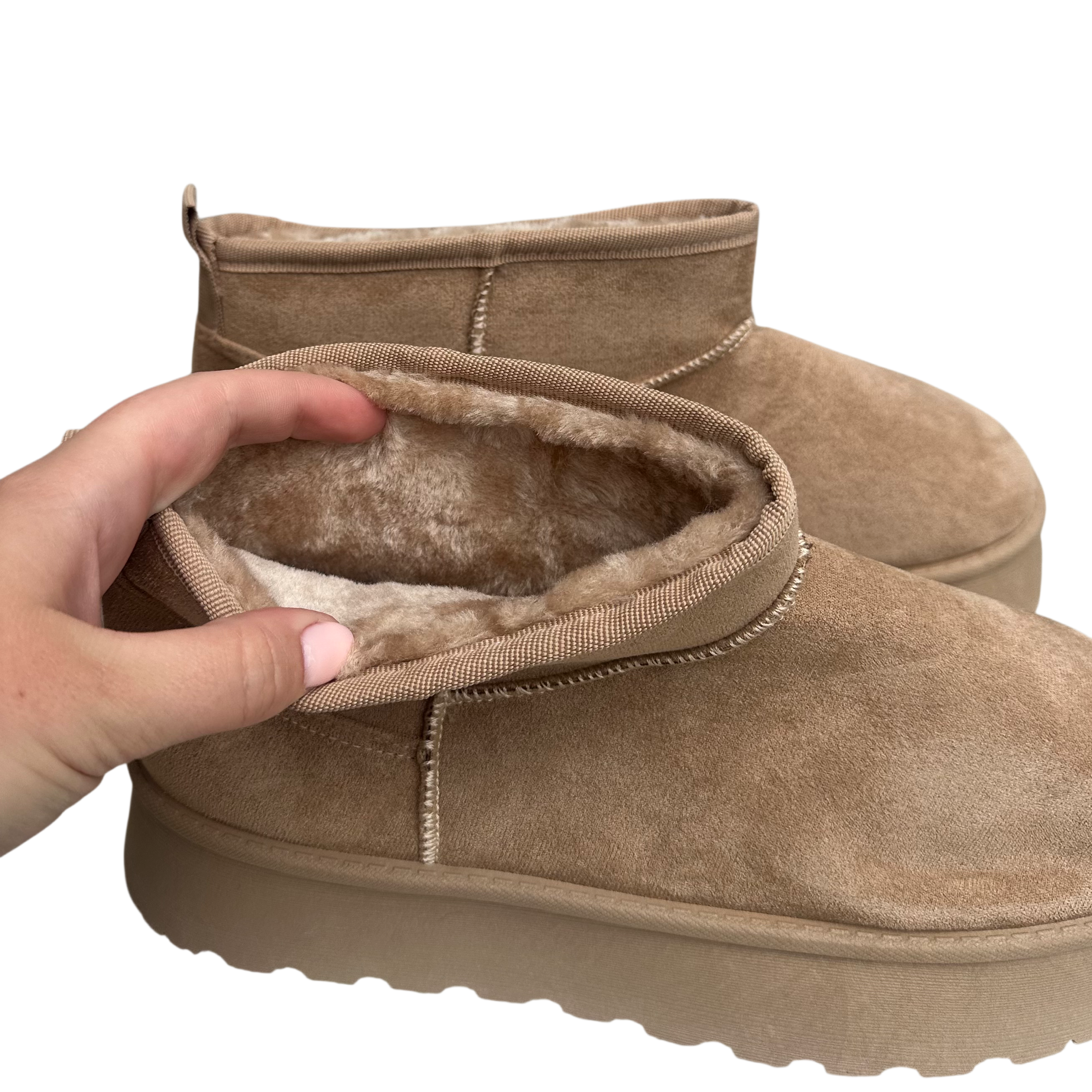 Fluffy Boots Hoge Zool - Taupe