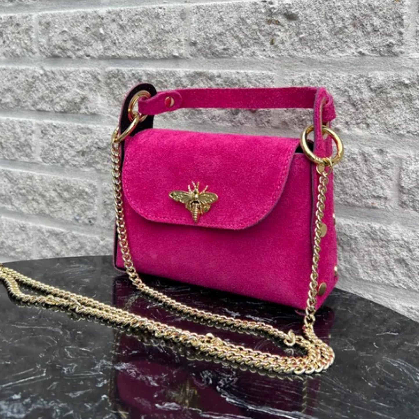 Tas Echt Leer Bee - Suede Roze