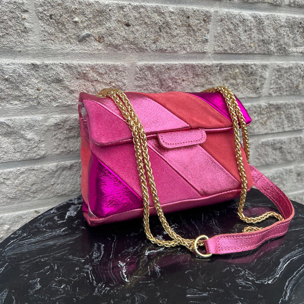 Tas Metallic Regenboog Donker Roze - Echt Leer