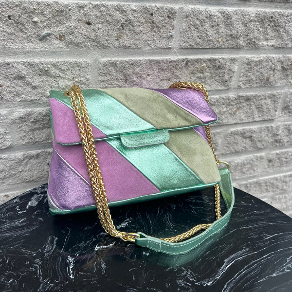 Tas Metallic Regenboog Lila Mint - Echt Leer