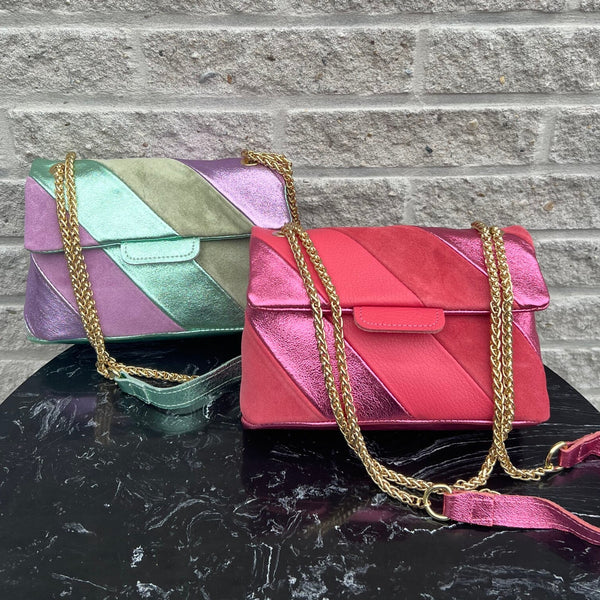 Tas Metallic Regenboog Licht Roze - Echt Leer