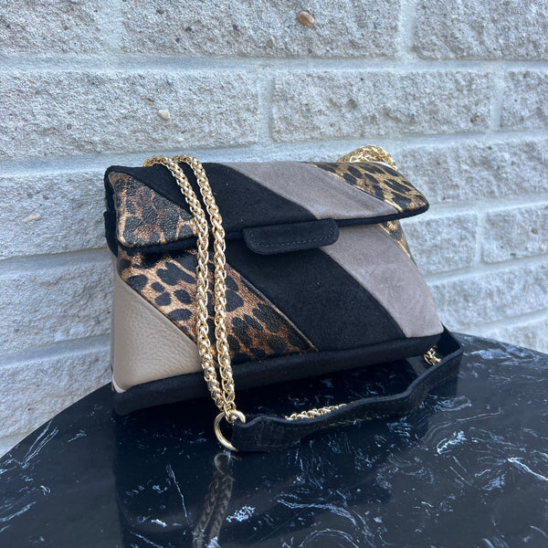 Tas Metallic Regenboog Panterprint - Echt Leer