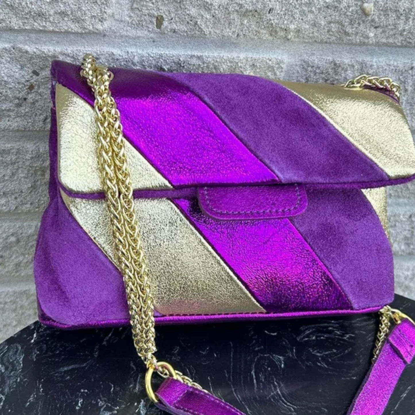 Tas Metallic Regenboog Paars - Echt Leer
