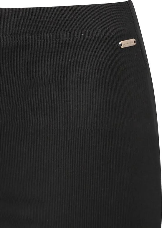 Rib Flared Broek Minta met Split - Zwart