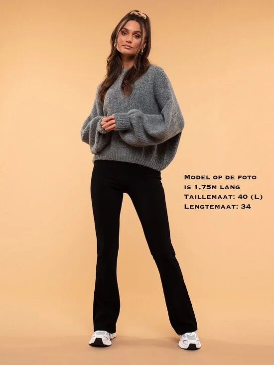 Rib Flared Broek Alina zonder Split - Zwart