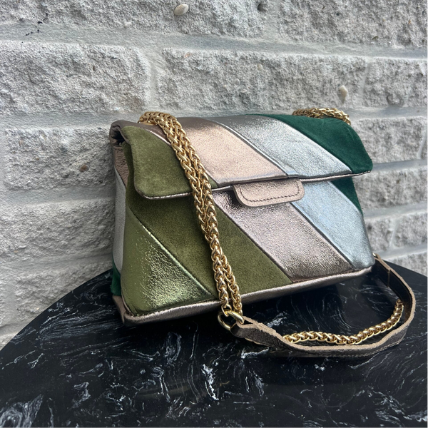Tas Metallic Regenboog Olijf Brons - Echt Leer