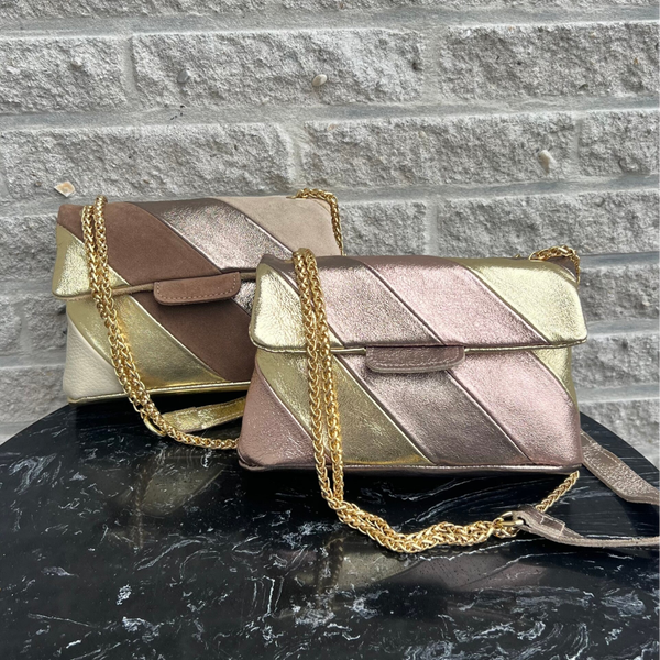 Tas Metallic Regenboog Champagne - Echt Leer