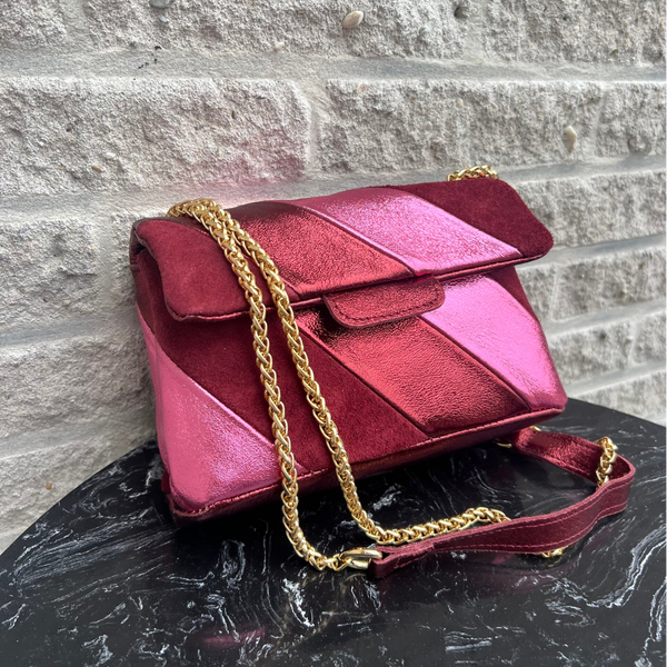 Tas Metallic Regenboog Raspberry - Echt Leer