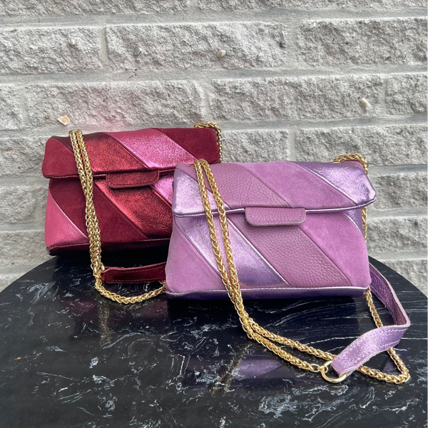 Tas Metallic Regenboog Raspberry - Echt Leer