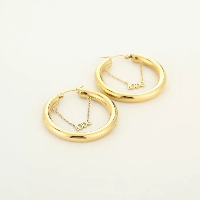 Hoop With Love Earrings - Gold