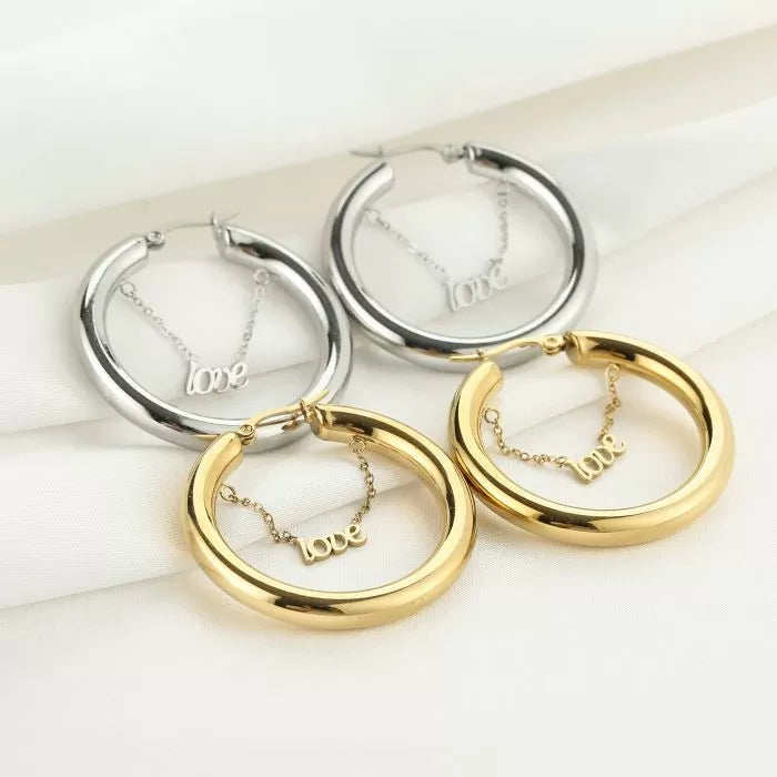 Hoop With Love Earrings - Gold