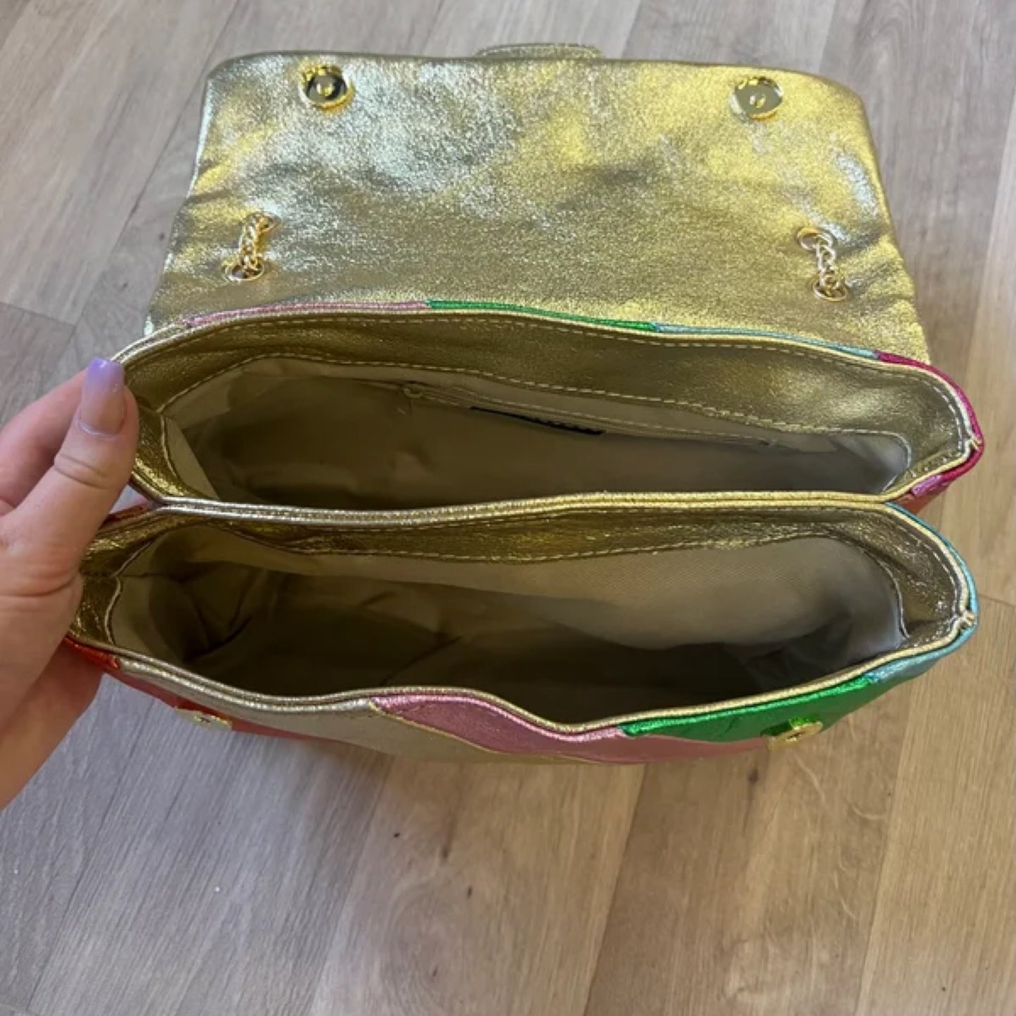 Tas Metallic Regenboog Suede Roze XL - Echt Leer