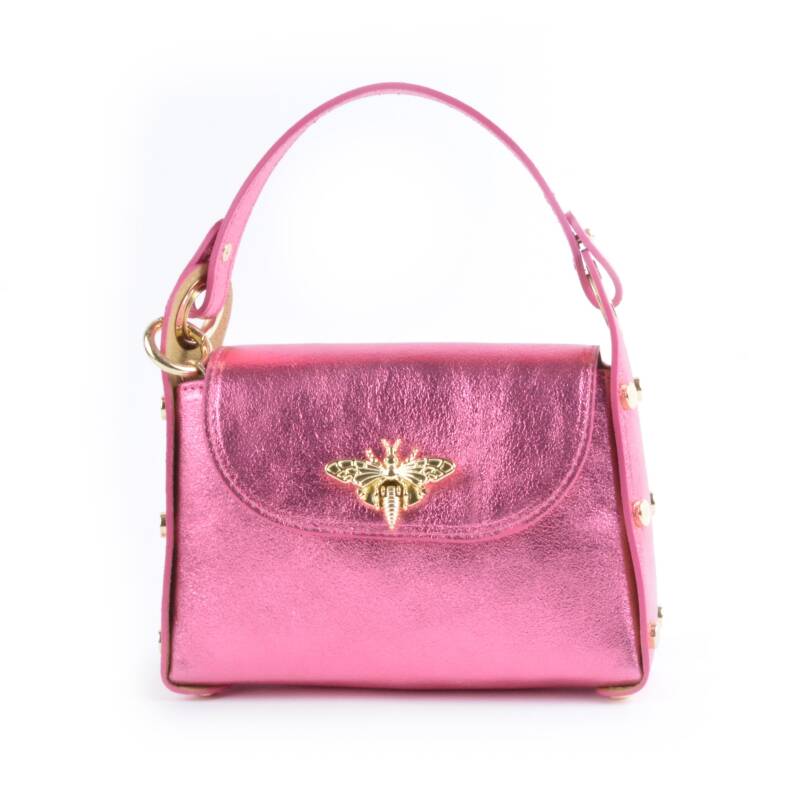 Tas Echt Leer Bee - Metallic Roze