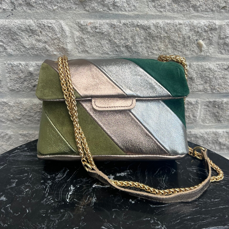 Tas Metallic Regenboog Olijf Brons - Echt Leer