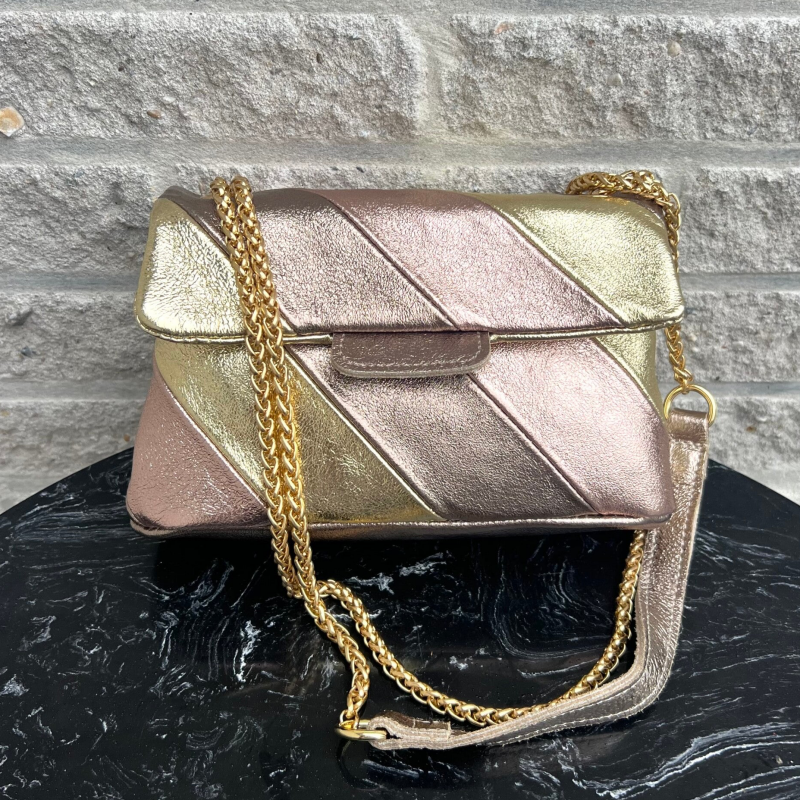 Tas Metallic Regenboog Champagne - Echt Leer