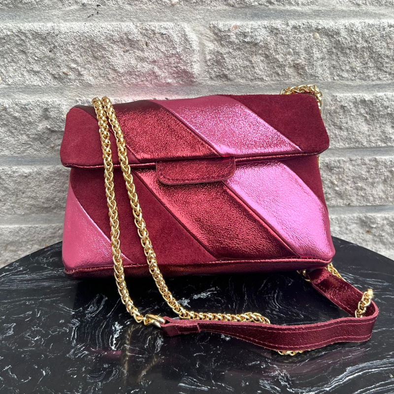 Tas Metallic Regenboog Raspberry - Echt Leer