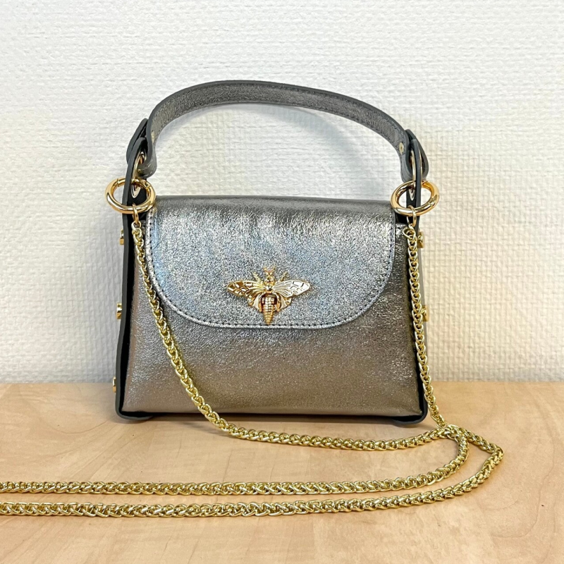 Tas Echt Leer Bee - Metallic Zilver