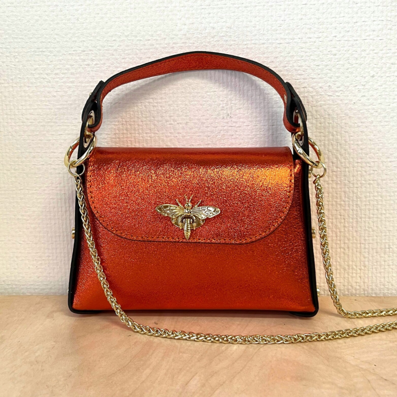 Tas Echt Leer Bee - Metallic Oranje