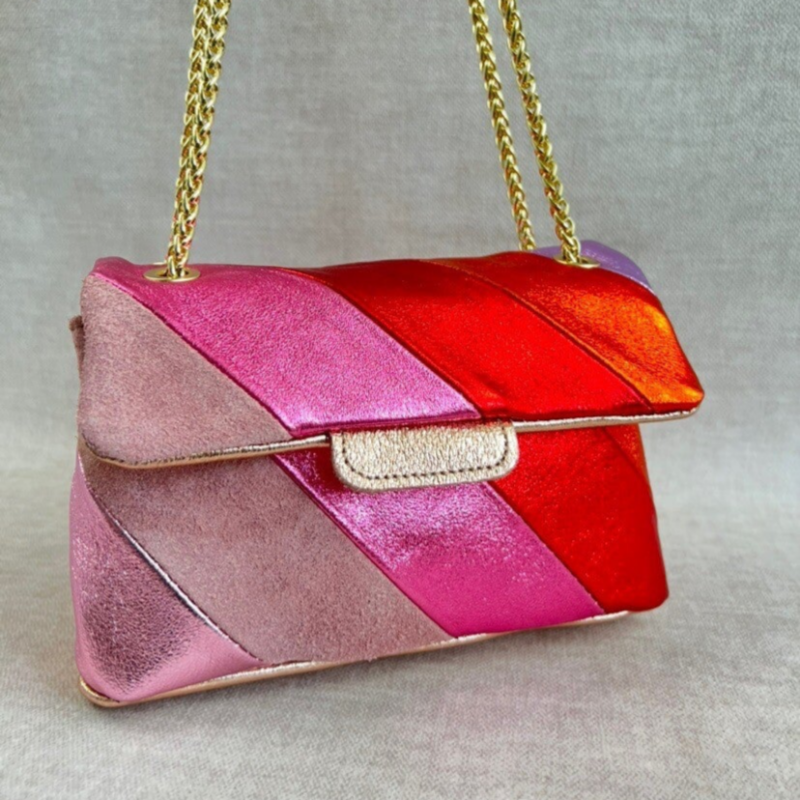 Tas Metallic Regenboog Roze/Rood - Echt Leer