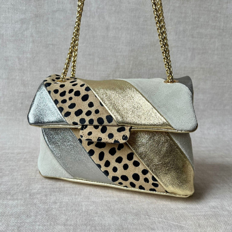 Tas Metallic Regenboog Cheetah Grijs - Echt Leer