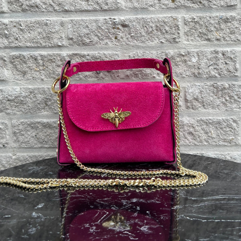 Tas Echt Leer Bee - Suede Roze