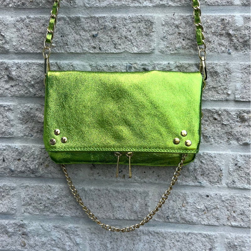Daniek Metallic Tas Echt Leer - Appeltjes Groen