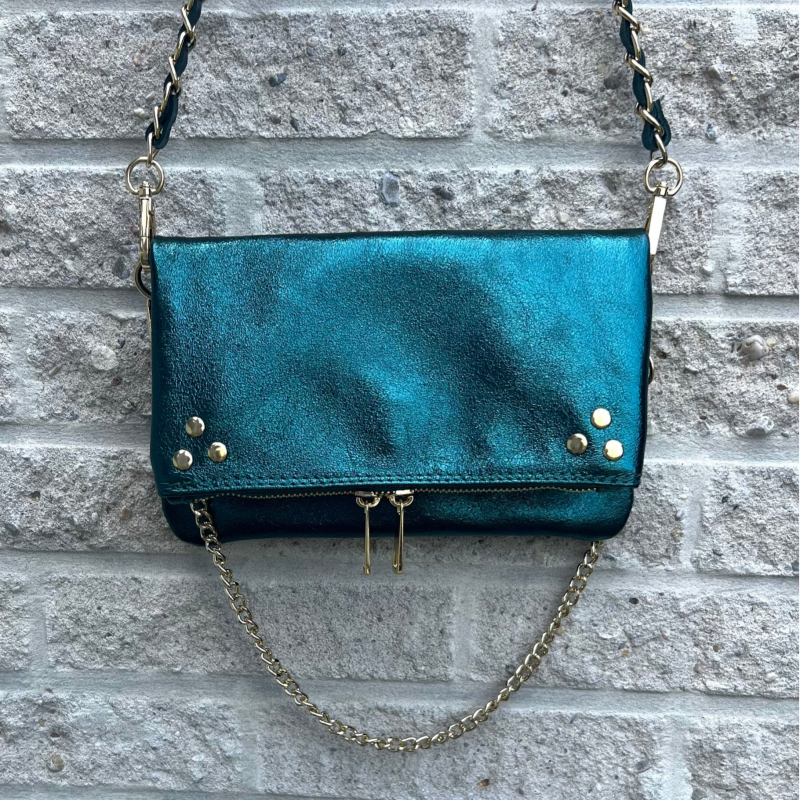 Daniek Metallic Echt Leer Tas - Petrol