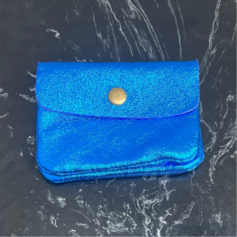 Portemonnee Small Echt Leer - Metallic Kobalt Blauw