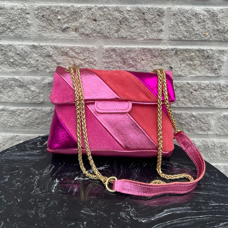 Tas Metallic Regenboog Donker Roze - Echt Leer