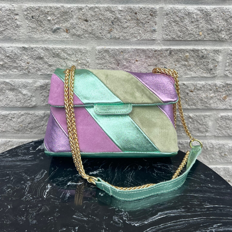 Tas Metallic Regenboog Lila Mint - Echt Leer