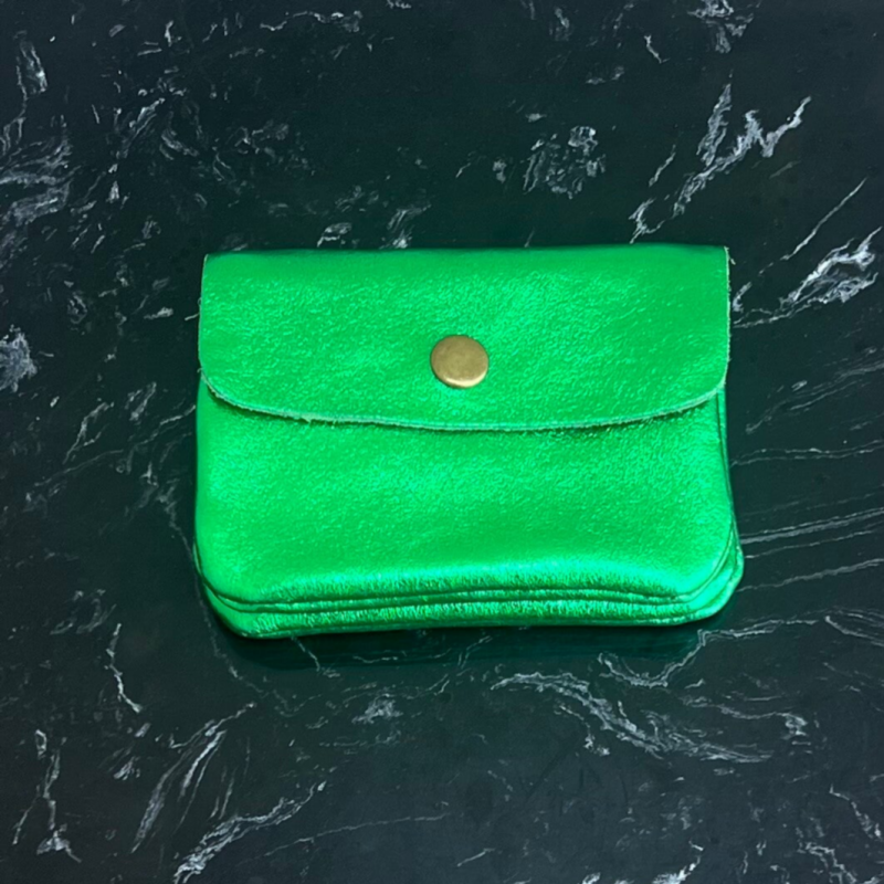 Portemonnee Small Echt Leer - Metallic Groen Goud