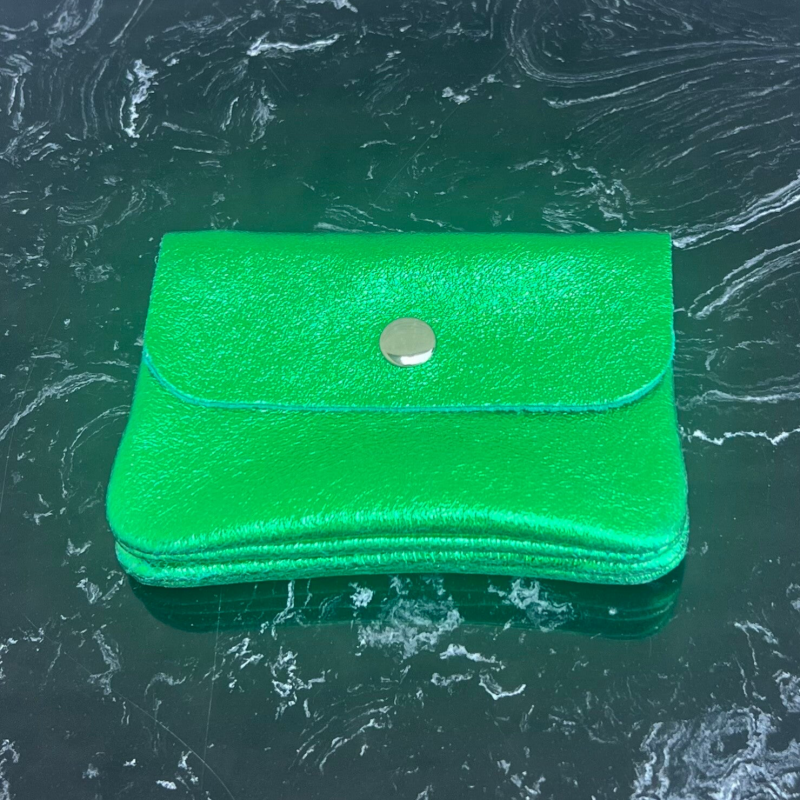 Portemonnee Small Echt Leer - Metallic Groen met Zilver