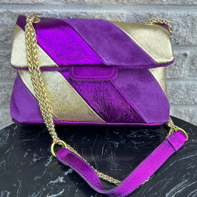 Tas Metallic Regenboog Paars - Echt Leer
