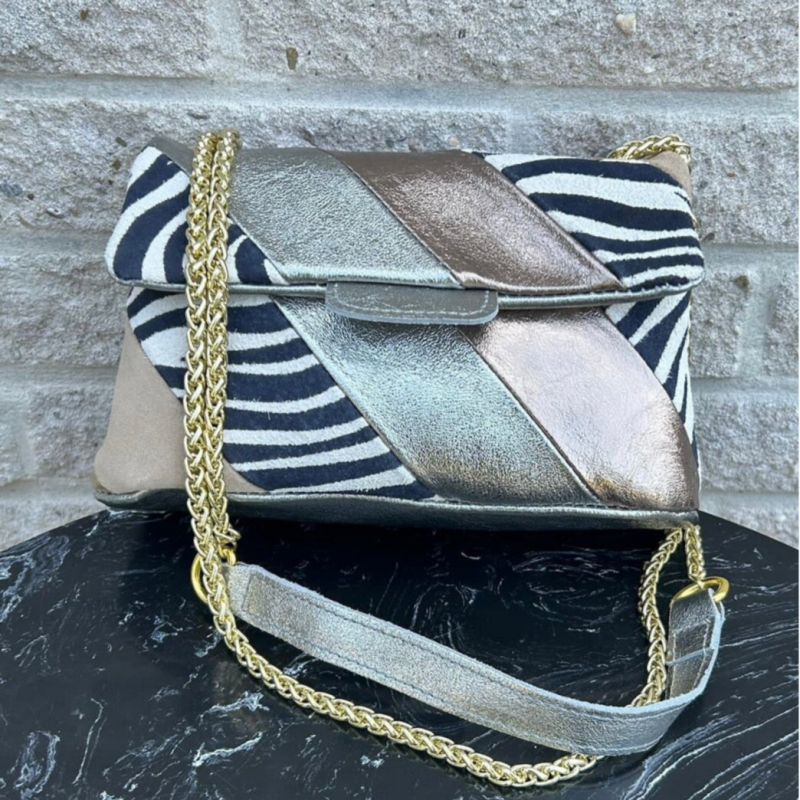 Tas Metallic Regenboog Zebra - Echt Leer