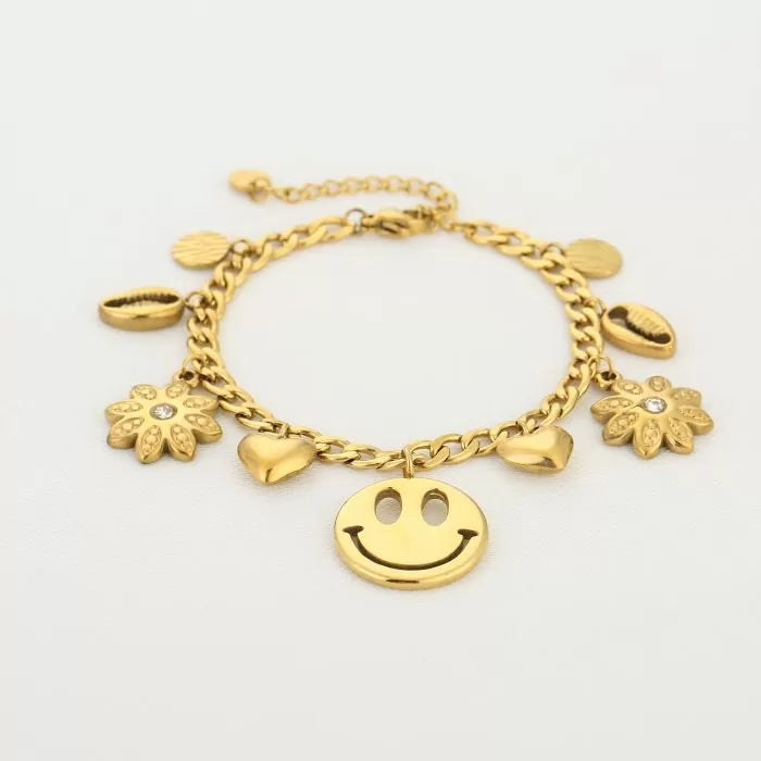 Happy Smiley Bracelet - Gold