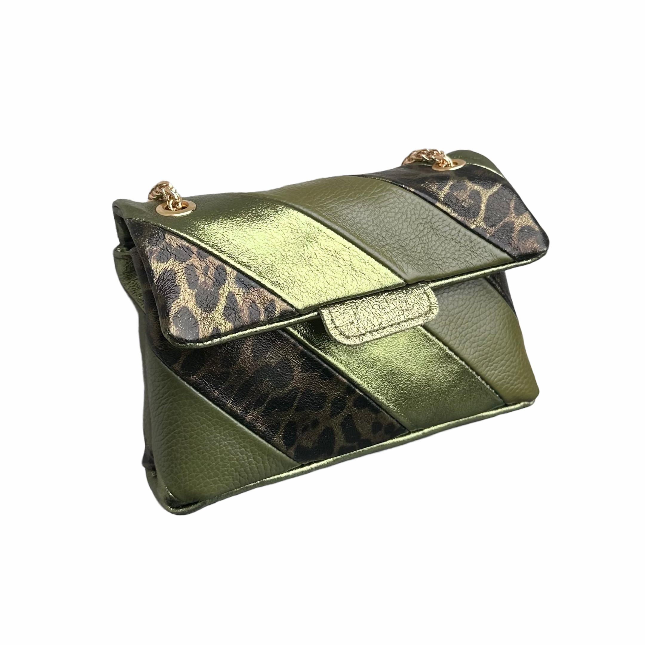 Tas Metallic Regenboog Panter Groen - Echt Leer