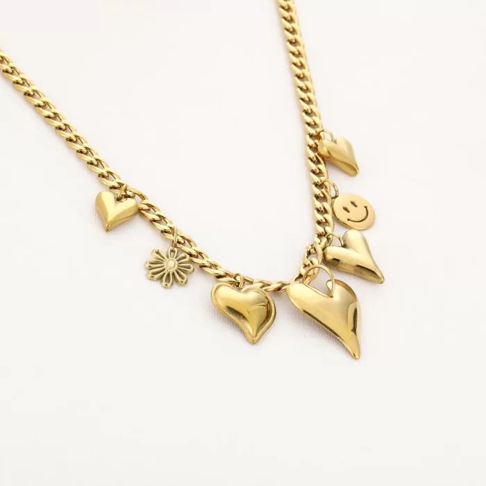 Figure Smile Charms Necklace - Gold