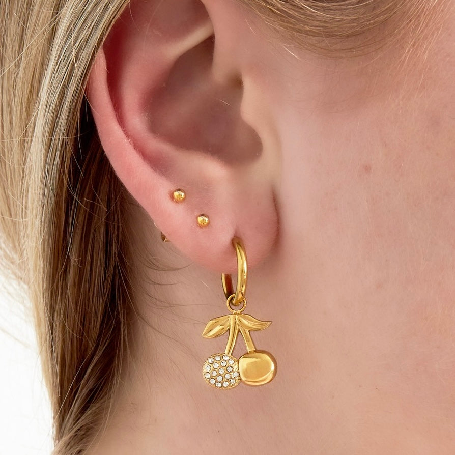 Cherry Glitter Earrings - Gold