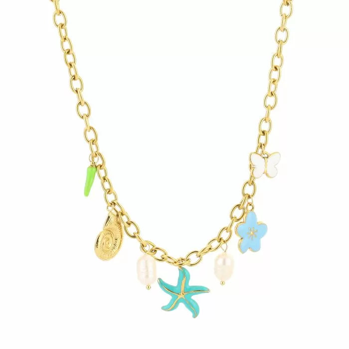 Figure See Blue Necklace - Gold