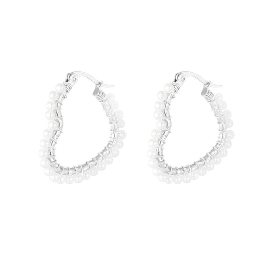 Heart Shape Parel Earrings - Silver