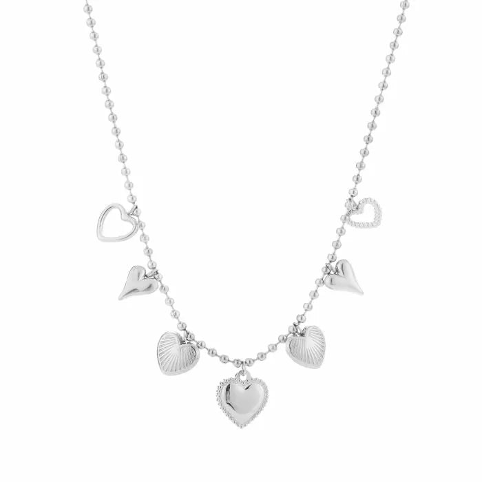 Bedels Straight Hearts Necklace - Silver