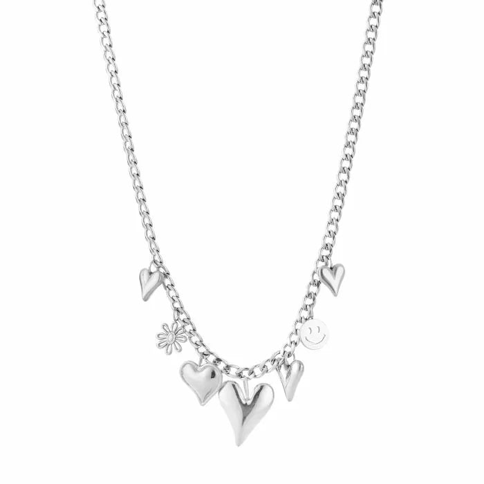 Figure Smile Charms Necklace - Silver